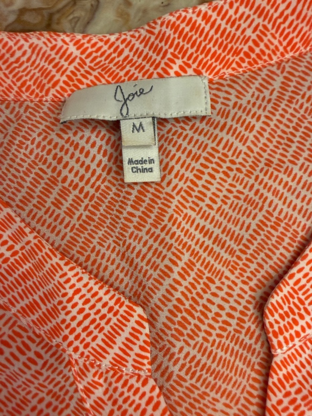 Joie Coral & White Dot-Brush Print Blouse